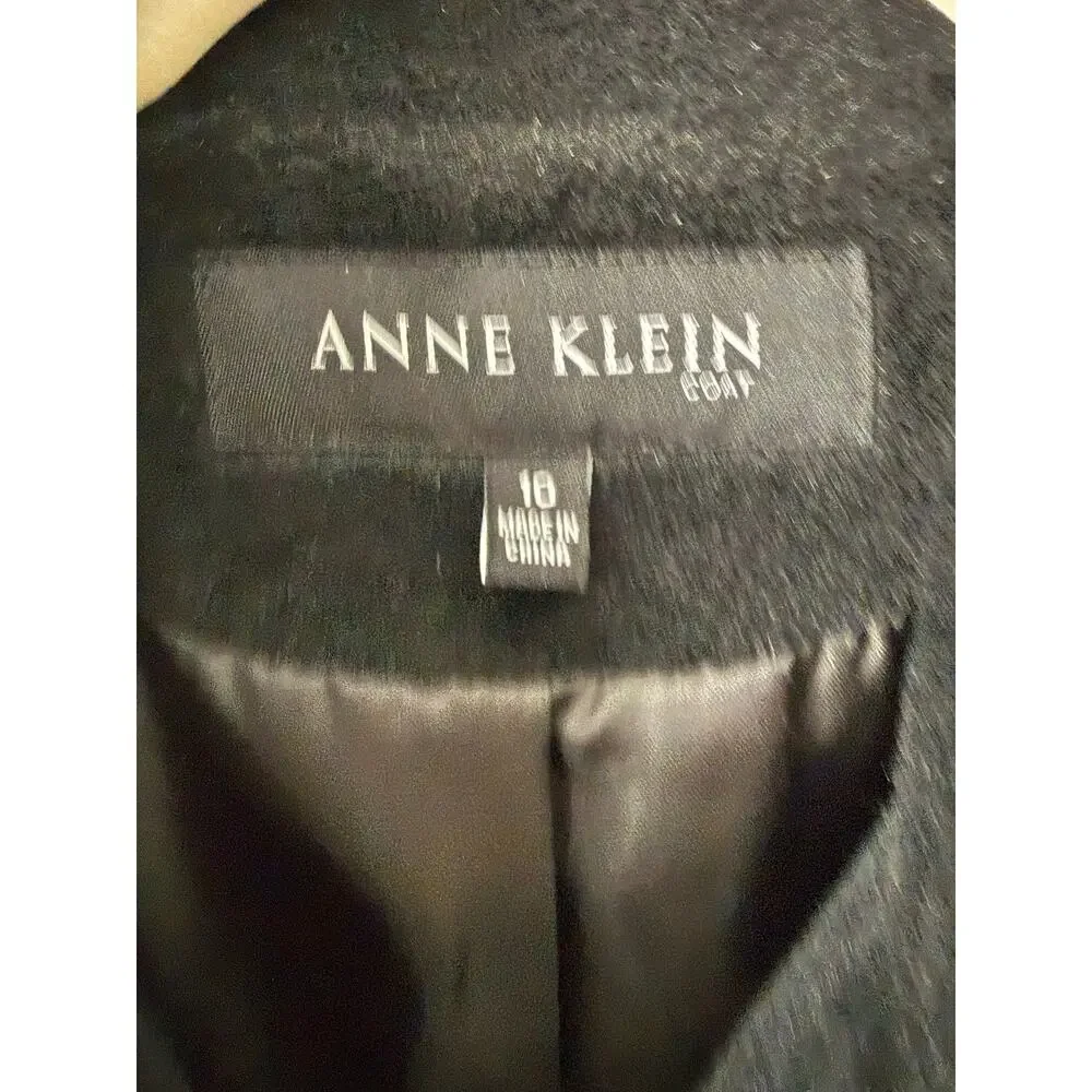 Anne Klein Black Wool‎ Angora Blend Coat Womens Size 10 Quiet Luxury Old Money